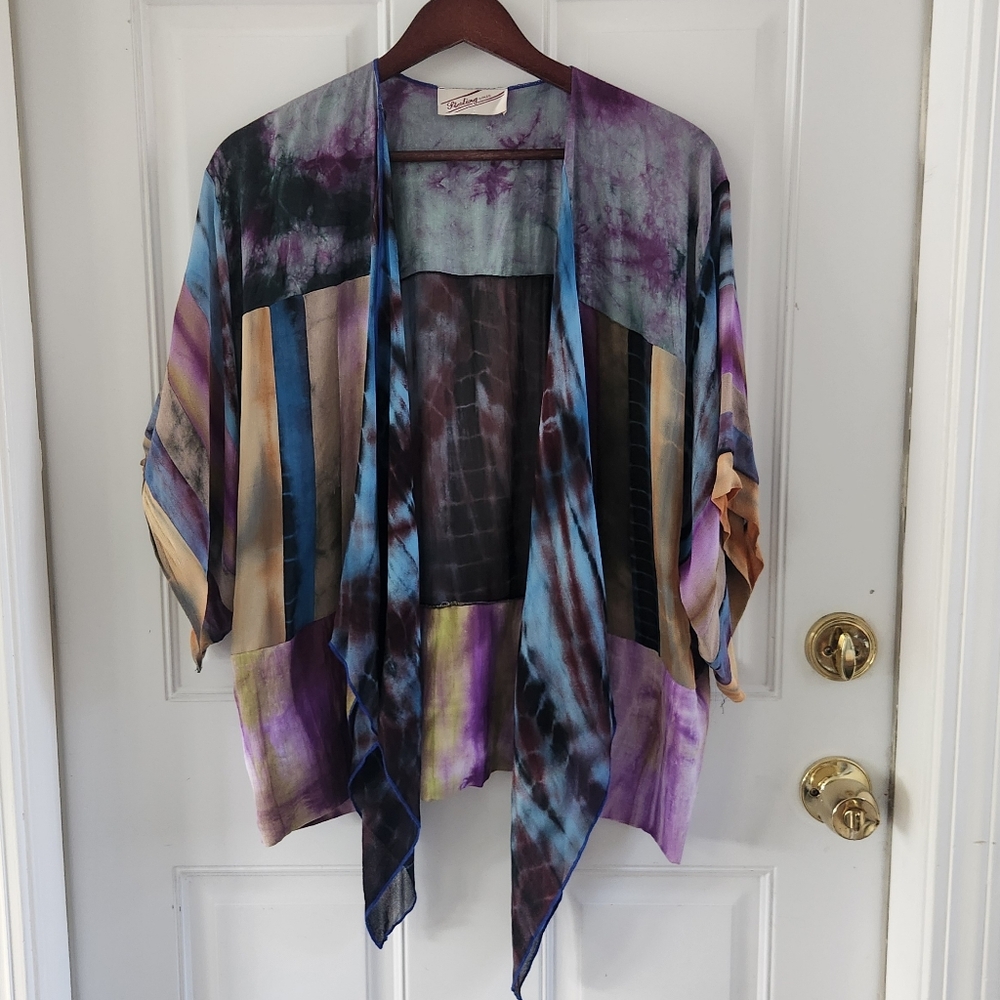 Sterling Styles Multicolor Cardigan Draped Tie Front Art To Wear Artsy One Size